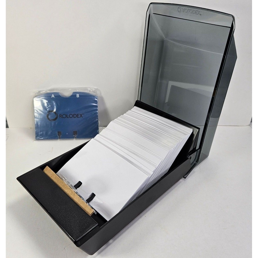 Rolodex Covered Business Card File 100 Blank White AZ Index Tabs Open Box Read